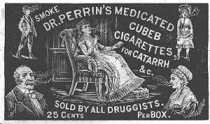A Victorian advertisement for Dr. Perrin's Medicated Cubeb Cigarettes