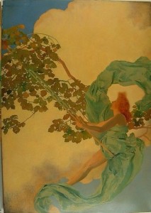 girl on a swing by maxfield parrish