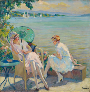 two girls sitting at Lake Starnberg Edward Cucuel