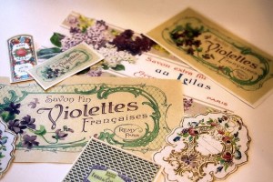 violet perfumes labels vintage
