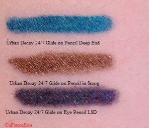 Urban Decay 24 7 Glide-On Eye Pencil in Deep End, Smog, and LSD swatches 2