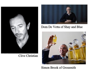 Famous British perfumers Clive Christian, Dom de vetta of shay and blue and Simon Brook of grossmith