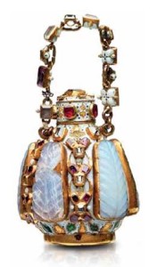 an Elizabethan bejewelled perfume bottle taken from ‘The Cheapside Hoard London’s Lost Jewels