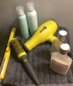 2 drybar hair dryer and products