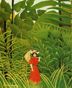 Woman with an Umbrella in an Exotic Forest rousseau