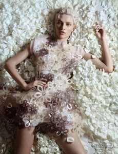 Aline Weber by Liz Collins for Numéro #132 vogue white floral couture