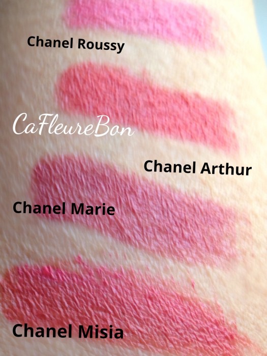 Chanel lipstick swatches  spring 2015 CaFleureBon misia,  marie, arthur,  roussy