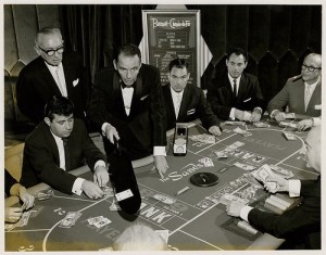 vintage photo gambling Frank Sinatra dealing baccarat at the Sands Casino