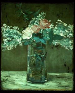 vases of white lilacs and roses  manet