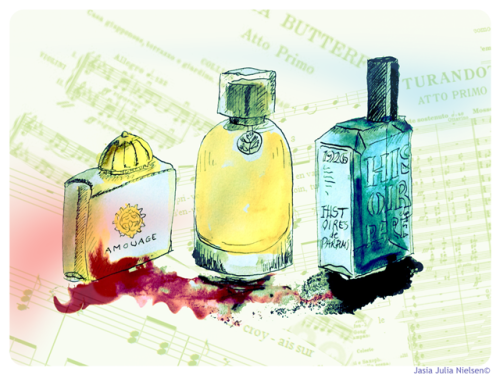 perfume illustrations opera amouage  carmen and  turandot