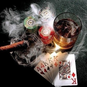 whiskey cigar  poker chips