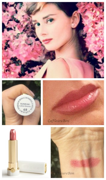 CaFleureBon Tatcha  Limited Edition  Sunrise a Plum Blossom  swatch Audrey Hepburn pink lips