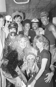 Village People, Valerie Perrine, Bruce Jenner & Michael Jackson at Studio 54 for the Cant Stop The Music party, 1980