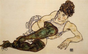 Egon Schiele. Reclining Woman with Green Stockings (1917).