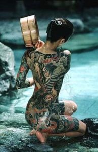 Japanese woman with Irezumi (Traditional Japanese tattooing)