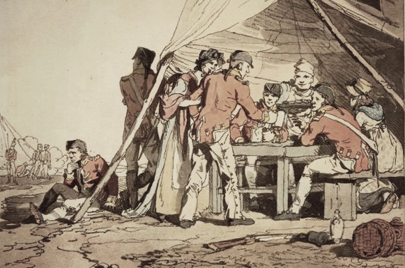 British soldiers drinking relaxing at a sutler's booth, 1808