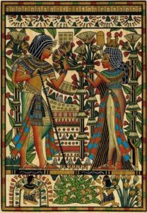 egyptian papyrus  lotus flowers  and colorful dress