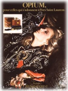 Yves Saint Laurent Opium ad featuring Jerry Hall, photo by Helmut Newton, 1977