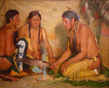 Canadain indians making medicine from herbs