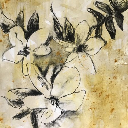 charcoal drawing of jasmine with turmeric wash for DSH Perfumes Hot Masala