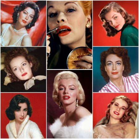 Old Hollywood stars wearing red lipstick