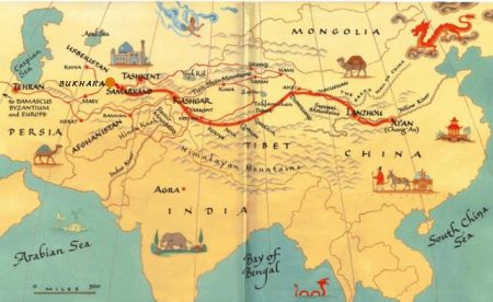 Silk Road map with Bukhara