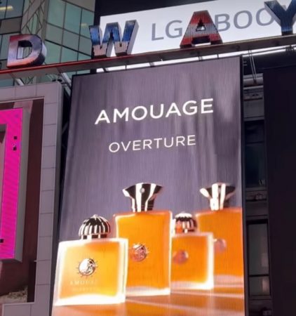 Amouage Overture woman and Amouage Overture Man in Time Square July 2022