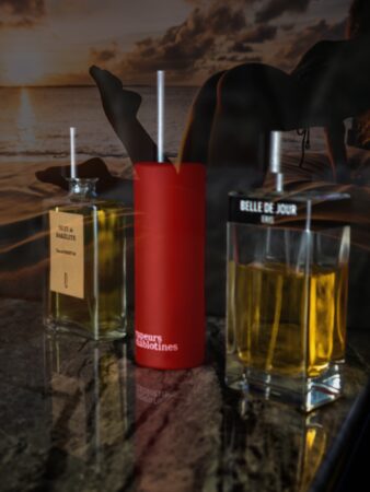 hree independent perfumes Sous Le Manteau Paris Vapeurs Diablotines, Eris Parfums Belle De Jour and Naomi Goodsir Nuit de Bakelite