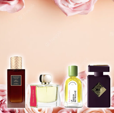 Best rose Valentine's Day 2023 perfumes Jovoy Paris Sans Un Mot, Le Jardin Retrouve Rose Trocardo, Initio Parfums Prives Atomic Rose and Navitus Nuit Royale