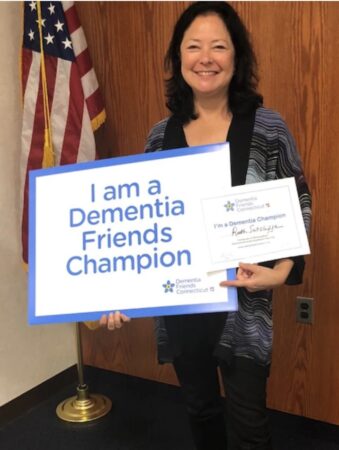 Ruth Sutcliffe being awarded Dementia Friends Champion in 2018
