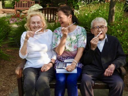 Ruth Sutcliffe (middle), holding a smelling session with Sunny and Sheldon at The Greens At Greenwich 