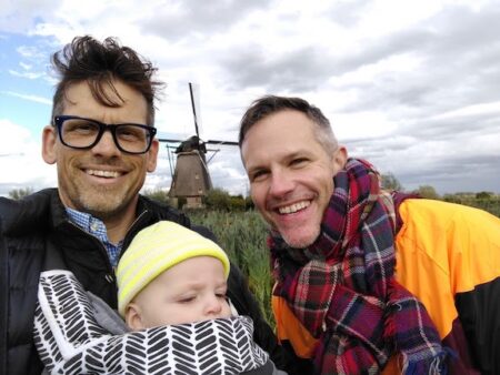 Kyle Mott-Kannenberg and his husband Michael with their son shortly before OSM launched