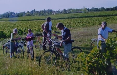 Ugo Charron Of Mane Cycling in Sancerre vineyards with some friends