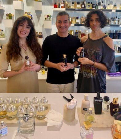 Scent Bar NYC store manager, Vijay Uttam, with co-workers Rose and Delilah